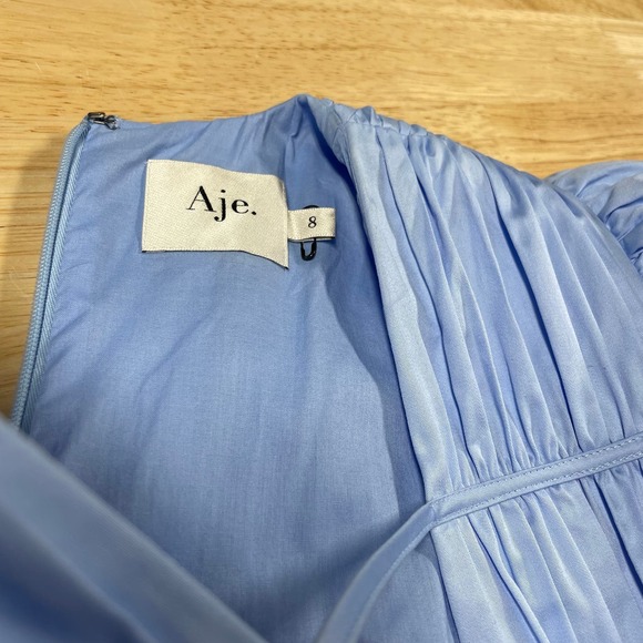 AJE NWOT Fallingwater Gathered Midi Dress Blue Size 8 (US 4) Tiered Pleated Puff - Picture 8 of 13